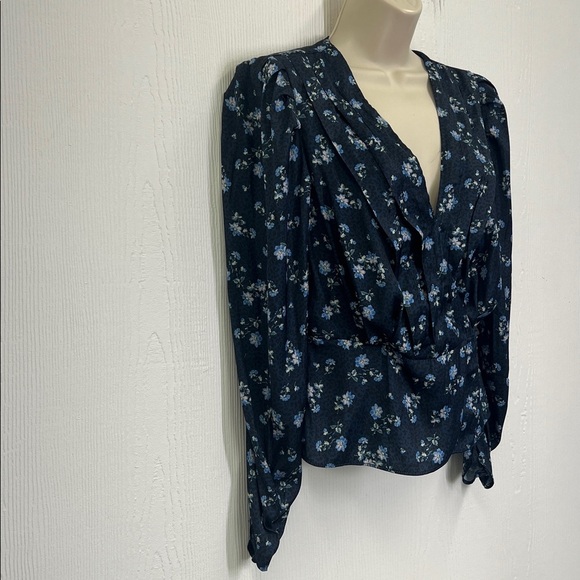 Free People - A Night You Navy Floral Long Sleeve Wrap Blouse Size Small - Picture 3 of 13